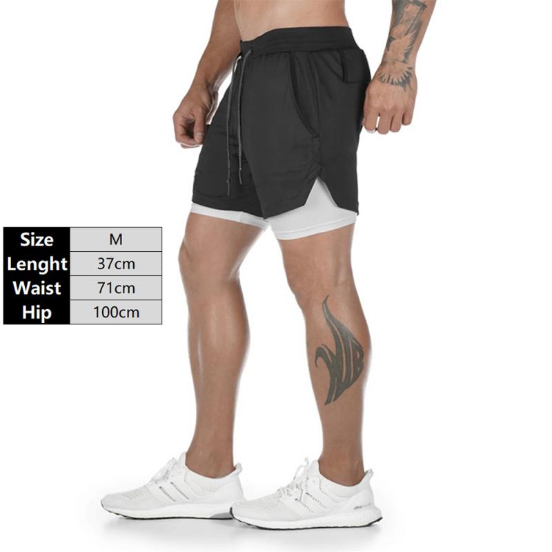 Crazy muscle menn løpeshorts sport uformelle utendørs løse multi-lomme doble treningsbukser: Svart / Xxxl