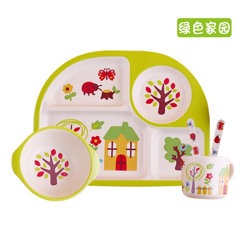 5 st/set bambufiber baby tallrik fat barn porslin fat servis baby miljövänlig: Vinröd