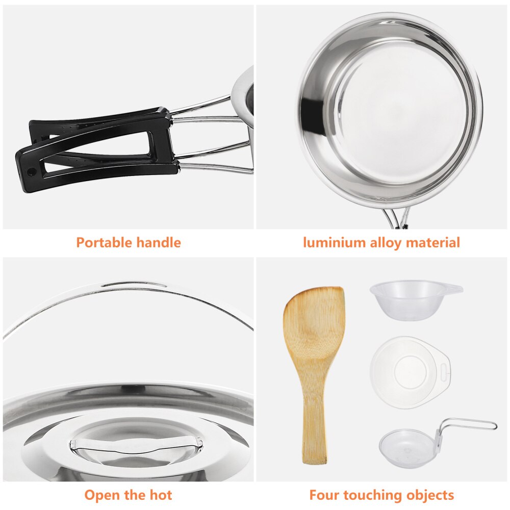 Camping Cookware Set - 6 Pieces Stainless Steel Outdoor Cooking Utensils for Hiking & Travel