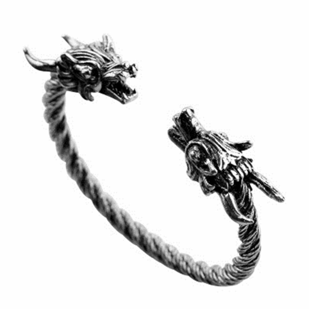 Pulseira punk gótica preta masculina, bracelete para homens e meninos, joia norse de dragão
