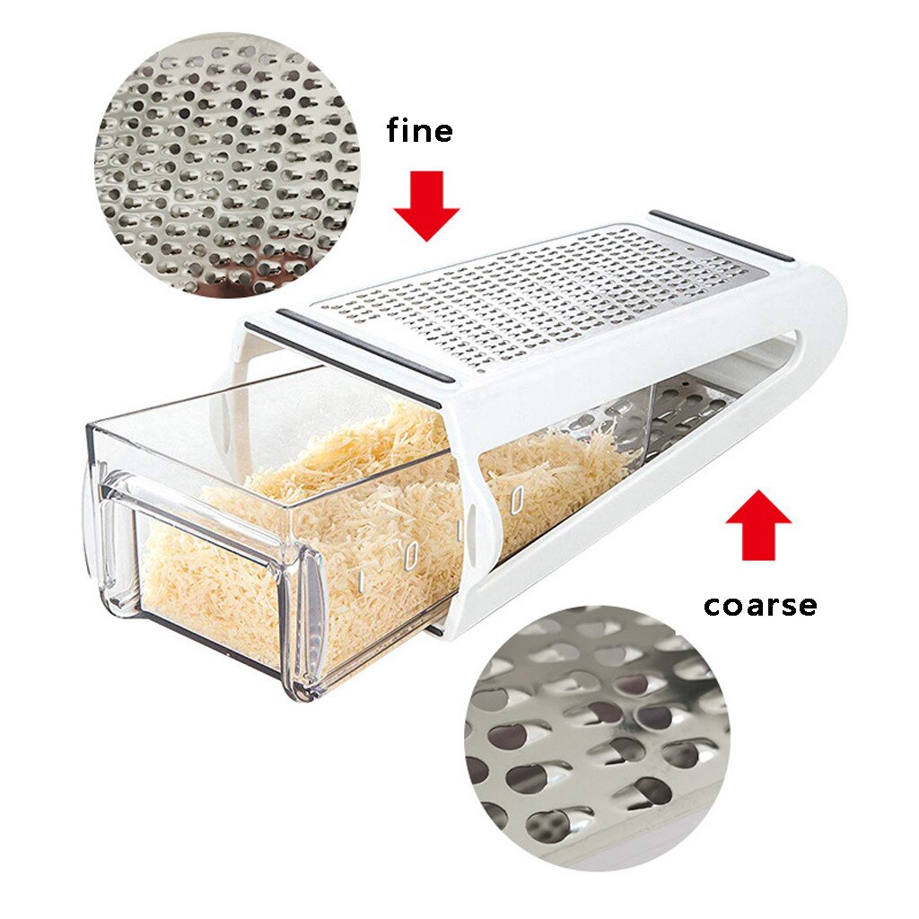 Caja Ralladora de queso, cortador y triturador de acero inoxidable de 2 lados para quesos, rallador de verduras, zanahorias, repollo, herramienta de cocina