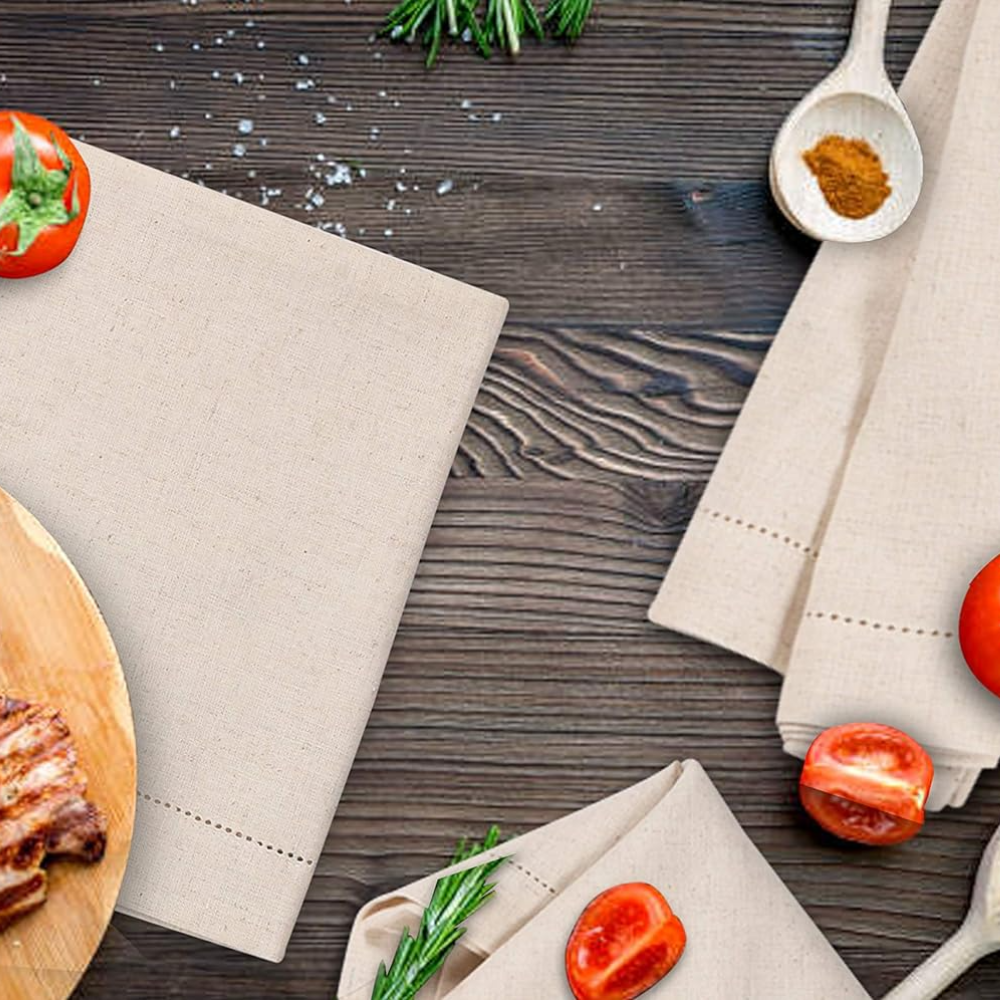 6er-Set Servietten aus Leinen mit Saumnaht, Weihnachts-Stoffservietten, Naturfarben, Abendessen-Servietten, waschbare Flachs-Stoffserviette