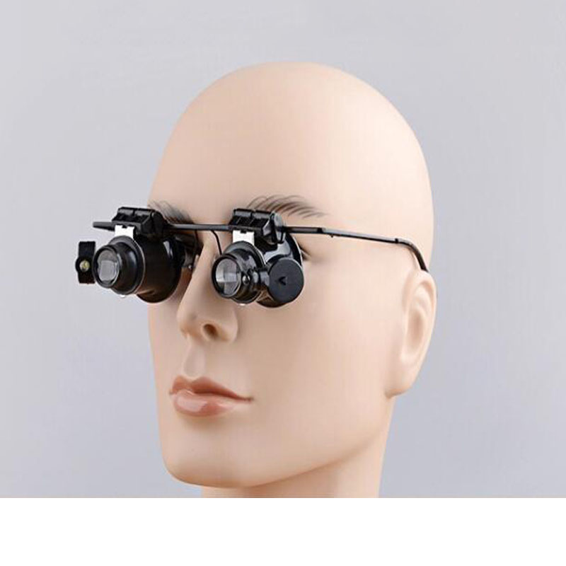 Headset 20X LED Magnifier Double Eyeglasses Magnifier Jewelry Identification Watch Repair Measurement With LED Light