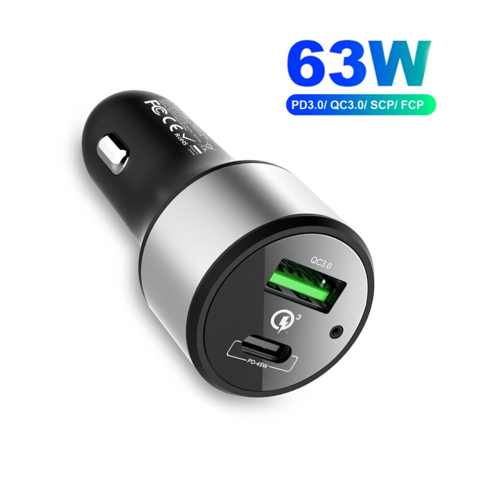 USB C TYPE-C PD 45W Car Charger Fast Charge 3.0 18W 63W Laptop Power Adapter with USB for xiaomi MacBook iPhone 11/X/8 Samsung: Car Charger only