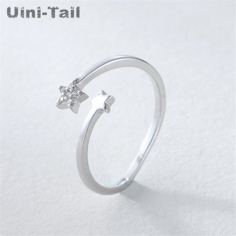 Nowy 925 szterling srebro dwie gwiazdki otwarcie regulowany pierścień hurtowych kobiet koreańnarty tendencja w modzie proste uczeń ulubione