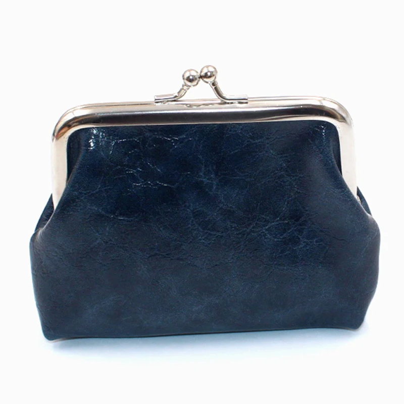 Lady Leather Mini Wallet Vintage PU Oil Wax Leather 4-inch Buckle Coin Purse Women's Short Handheld Coin Bag: Brown