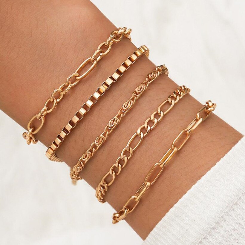 Diezi Vintage Multilayer Goud Kleur Dikke Ketting Armbanden Voor Vrouwen Simple Mode Crystal Rhinestone Armband Sets Sieraden