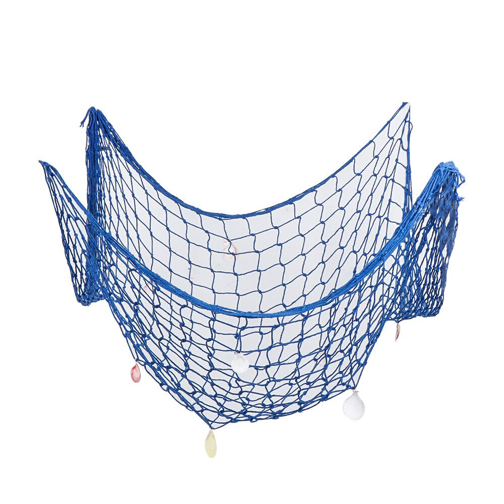 1Pc Boho Stijl Opknoping Nautische Visnet Schelpen Seaside Katoenen Draad Visnet Home Decor Party Ornement Ambachten: Blue / 100x200cm