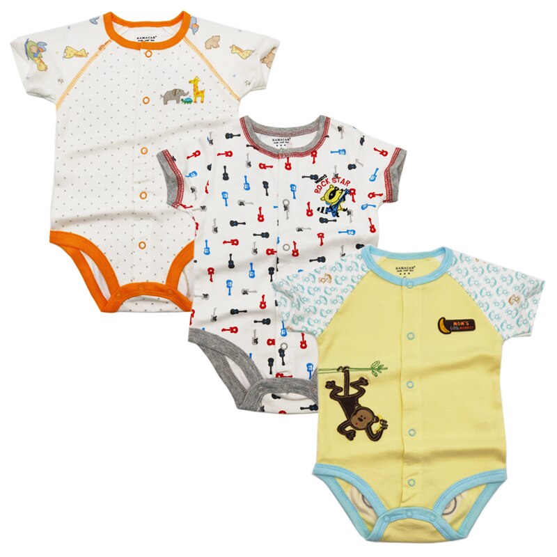 Mærke 3 stk/parti babybodyer sommer dyr baby dreng pige tøj spædbarn bomuld kortærmet babytøj sæt: Orange / 6m