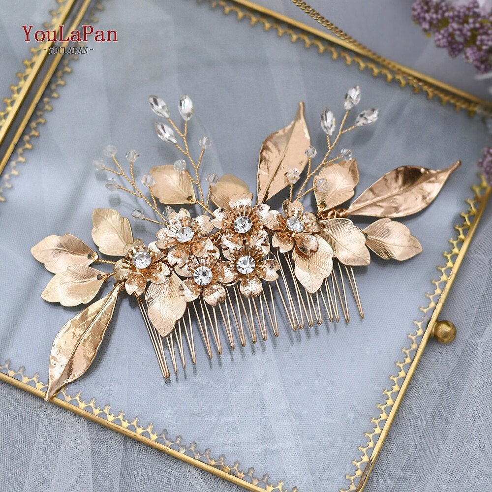 TOPQUEEN HP297 Luxury Diamond Headband Bridal Hair Pins Gold Bridal Tiaras for Women Hair Jewelry Newest Bridal Comb