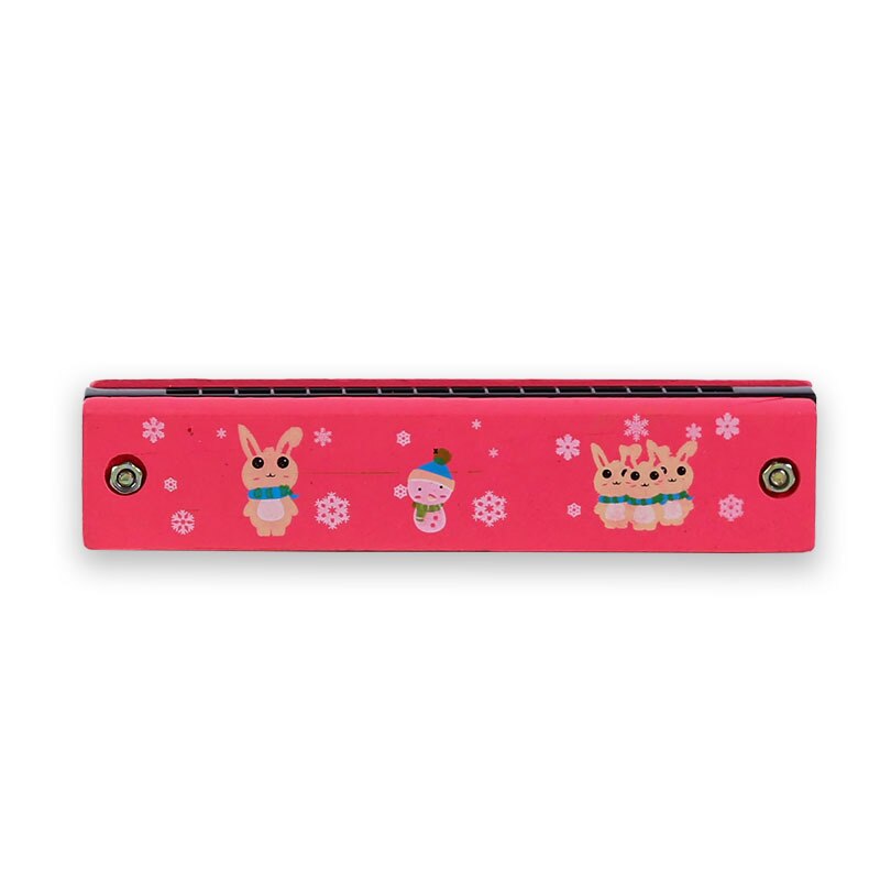 1Piece 13CM Wood Plastic 16 Holes Harmonica Toy Cute Flower Fun Double Row Early Educational Musical Instrument For Kids: rabbit