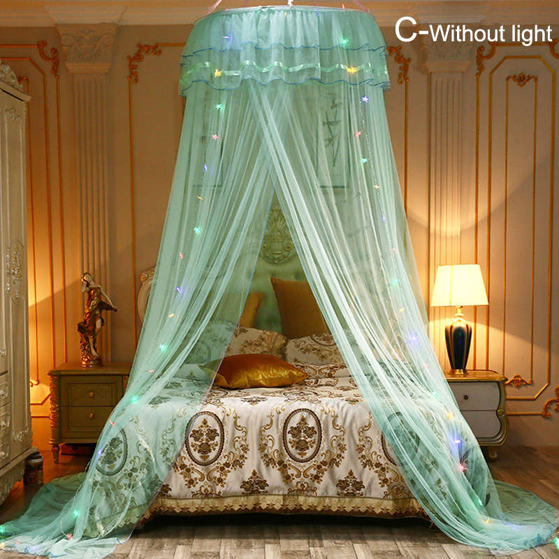 Summer Hung Dome Mosquito Net For Double Bed Polyester Mesh Fabric Bed Curtain Home bedroom Baby Adults Hanging Decor: C-Without Light