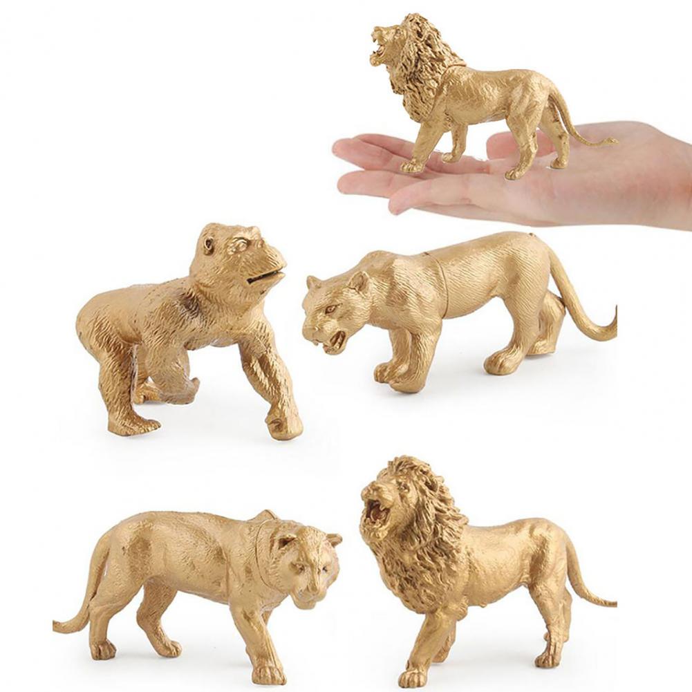 7/Set Simulation Ornaments Golden Color Tiger Lion Leopard Ornaments Learning Education for Decoration