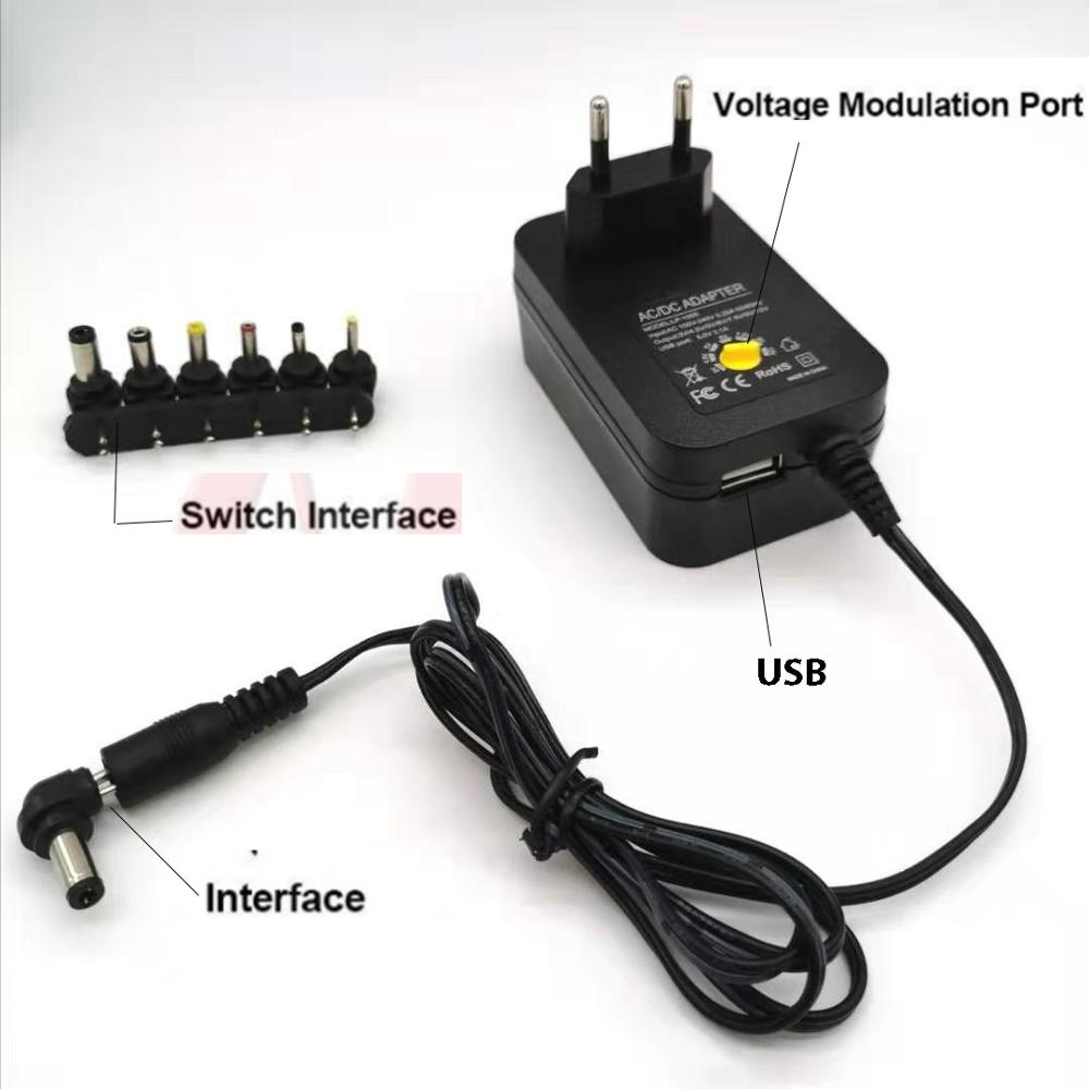 100-240V TO 3V,4.5V,5V,6V,7.5V,9V,12V 30W Universal Adjustable AC/DC Charger Adapter Switching Power Supply +5V USB Port: EU