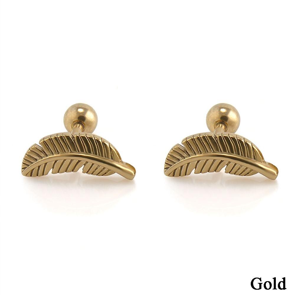 1 par retro punk mini blad engel fjer ørestikker brusk helix bar øreringe piercing smykker: Guld