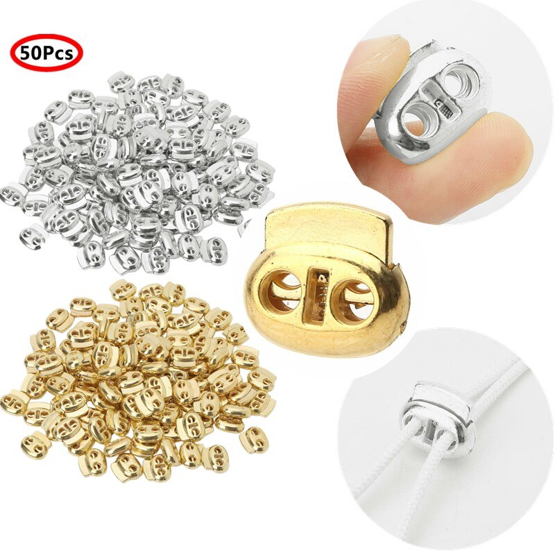 50 Uds. Cierres de plástico de doble agujero, cierre de resorte, cierre deslizante, Toggles, extremo para ropa deportiva, DIY, bolsa, accesorios para ropa