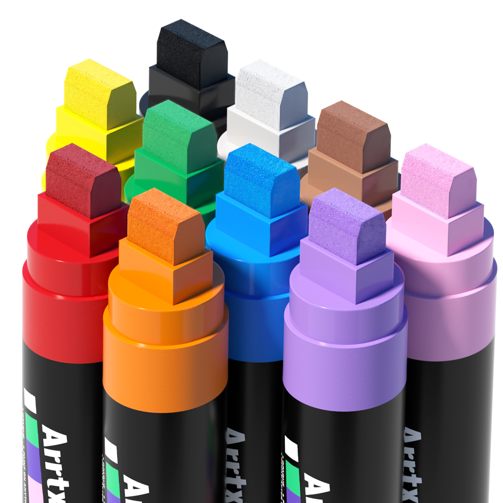 Arrtx 15mm Jumbo Acrylic Markers, 10 Colors Acrylic Paint Pens for Rock Stone Ceramic Porcelain Mug Wood Fabric Canvas Painting