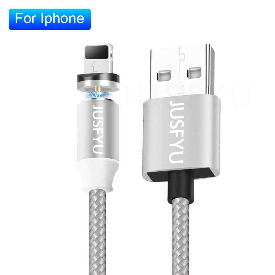 Cable de carga magnético para teléfono móvil, Micro USB tipo C, 360 LED, para iPhone X, XS, MAX, 8, 7, 6, Samsung S7, S8: 2m / Silver For iPhone