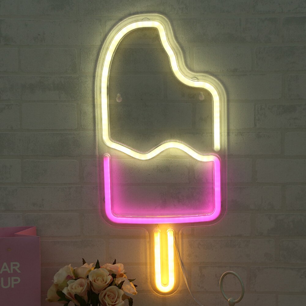 Lampe néon colorée LED, éclairage décoratif d'intérieur, USB alpaga, dauphin, étoile, nuage arc-en-ciel, fond Led, veilleuse: Popsicle