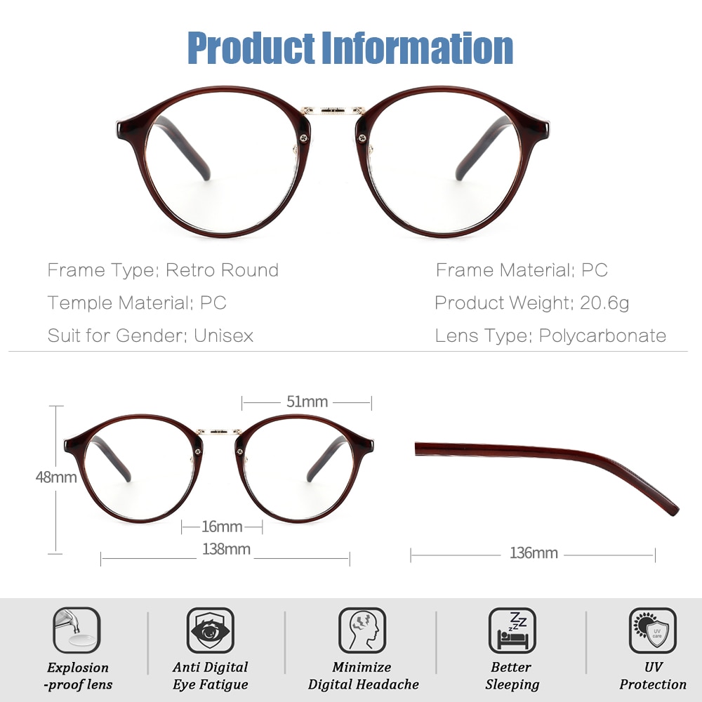 Cyxus, gafas de ordenador con bloqueo de luz azul para Anti UV y ojo, gafas coreanas con montura redonda, cristales transparentes para mujeres y hombres, gafas 8065