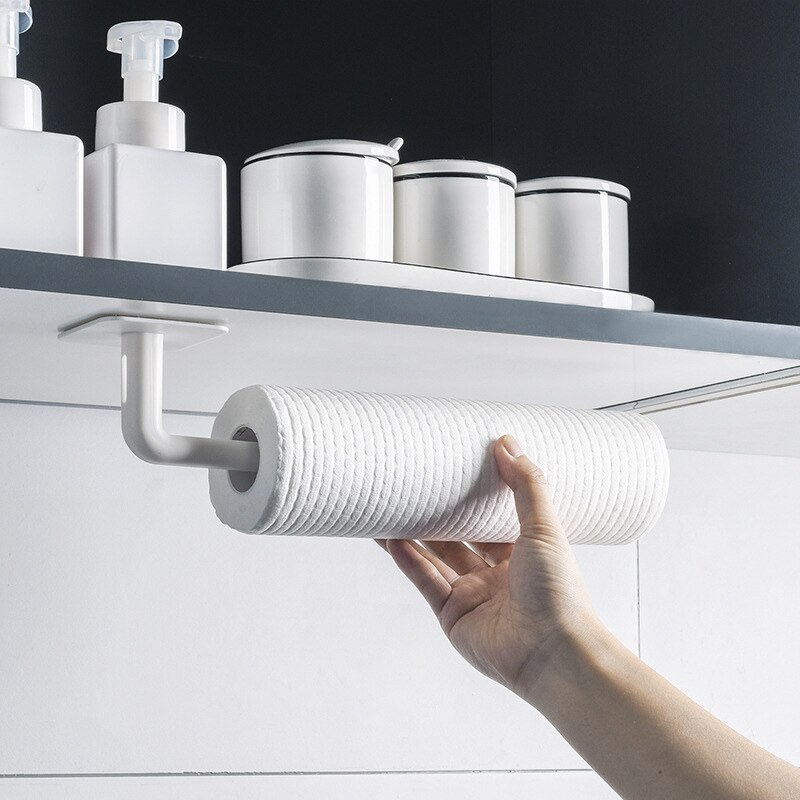 1 piece kitchen self-adhesive shelf paper towel holder roll paper holder under the cabinet for cabinet storage rack toilet