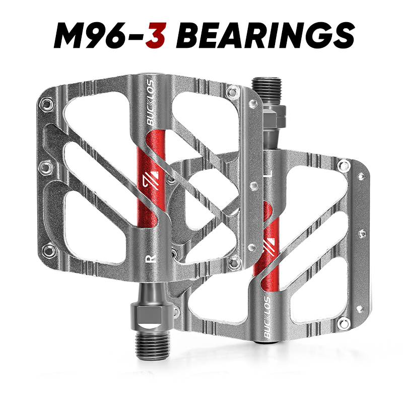 BUCKLOS-pedales de bicicleta con 3 rodamientos, ultraligeros, antideslizantes, CNC, pedales planos de aleación de aluminio, accesorios impermeables para bicicleta: Borgoña