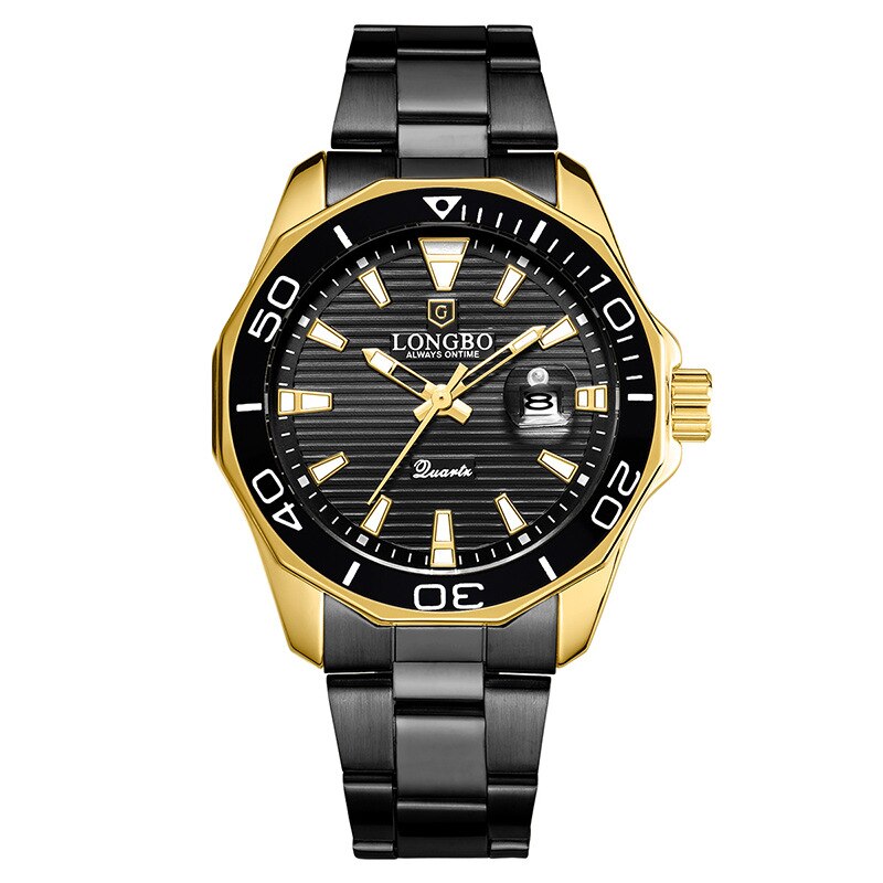 LONGBO Quarz Uhren Männer Beliebte Sport Armbanduhren Geschäft Edelstahl Wasserdichte Uhr Relogio Masculino: Schwarz