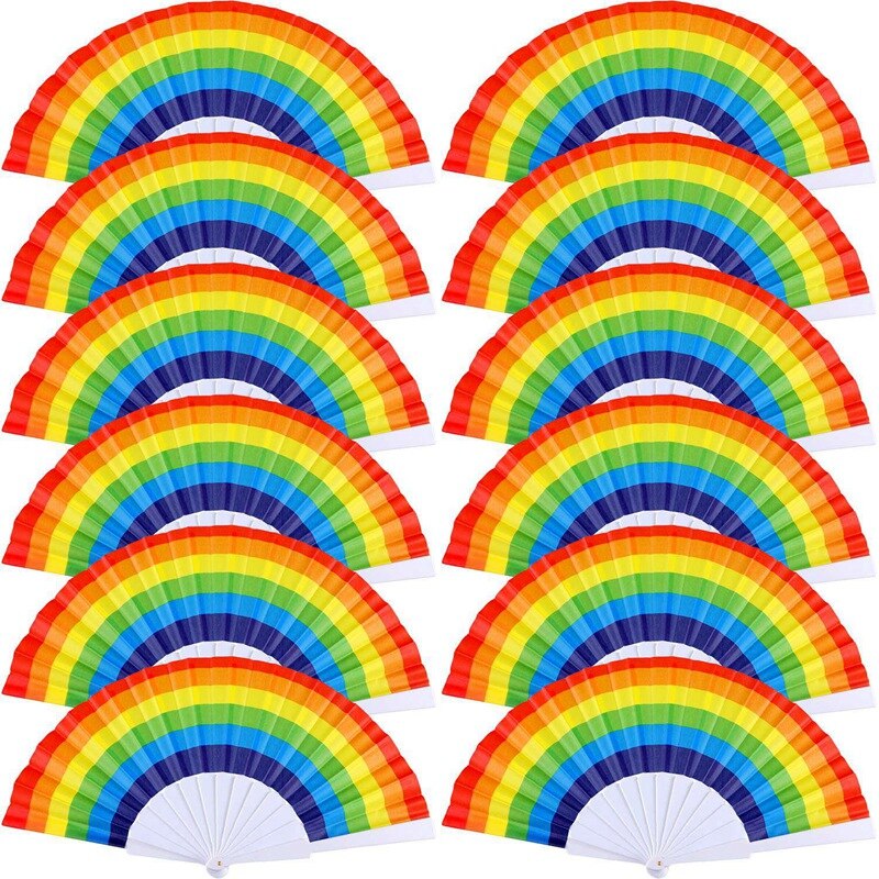 12 Pieces Rainbow Fans Regenboog Vouwen Fans Kleurrijke Hand Held Fan Zomer Accessoire Voor Rainbow Party Decoratie (Horizontale S
