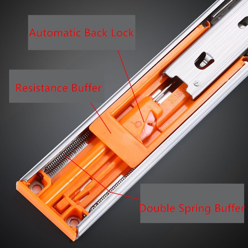 Stainless Steel Drawer Slides Soft Close Track Cushioned Silent Closing Three Section Sliding Rails Furniture Hardware