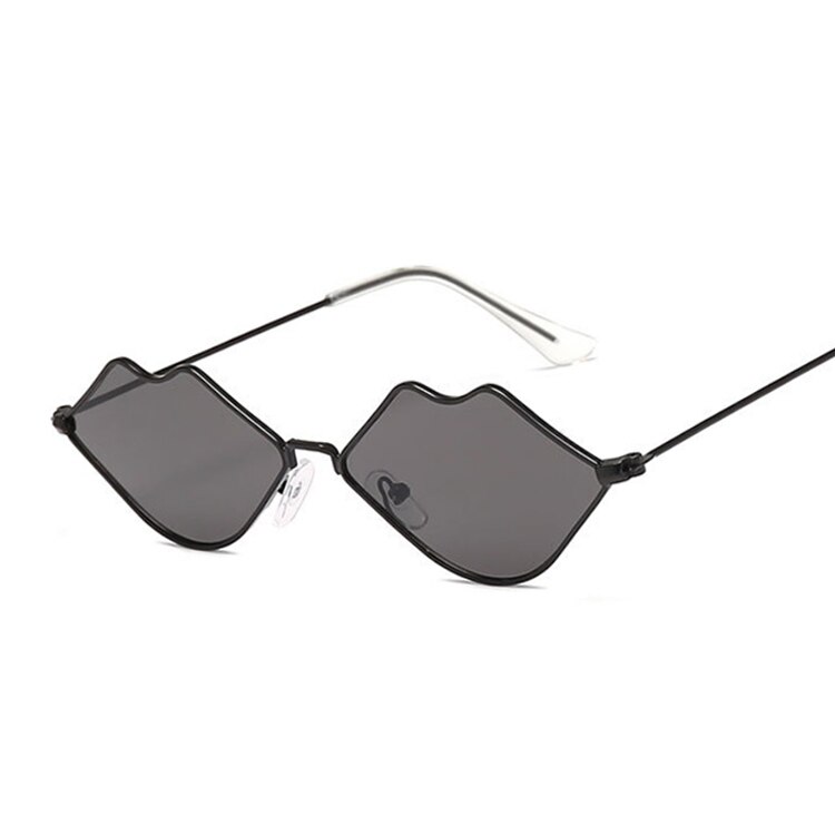Small Frame Sunglasses Women Retro Lips Mirror Metal Sun Glasses Female Vintage Brand Lunette De Soleil Femme: BlackGray