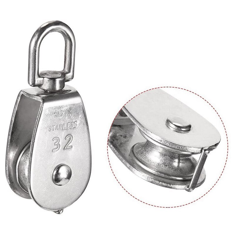 6 Pack M32 Lifting Enkele Katrol Roller 304 Rvs Heavy Duty Single Wheel Swivel Lifting Touw Katrol Blok