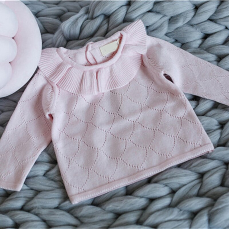 Ruches Kraag Trui Kinderkleding Breien Lange Mouwen Kinderen Baby Meisjes Tops 0-3t Lente Herfst