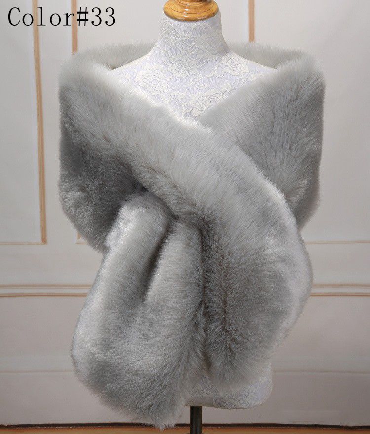 42 kleuren 165 * 28 cm bruin namaakbont bruiloft sjaal vrouw partij stola bruid cape mantel winter bruids wrap bolero accessoire voorraad: Ivoor