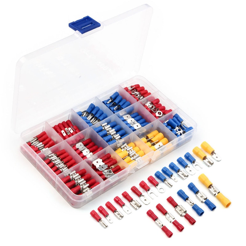 280 stk crimp spade terminal assorteret elektrisk ledning kabelstik sæt crimp spade isoleret ring gaffel spade butt terminal sæt