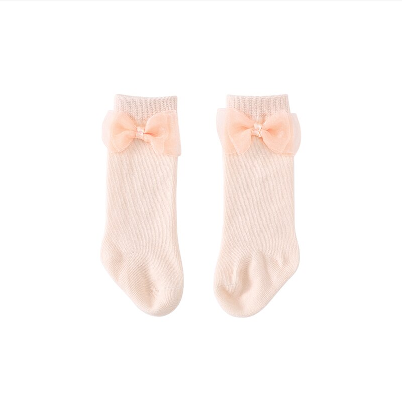 Pureborn 6 pack nyfødte baby pige sokker med blonder bue knude strikket åndbar bomuld solid mellem sokker baby pige benopvarmere: 6 pakke lyserød / 3.15 tommer