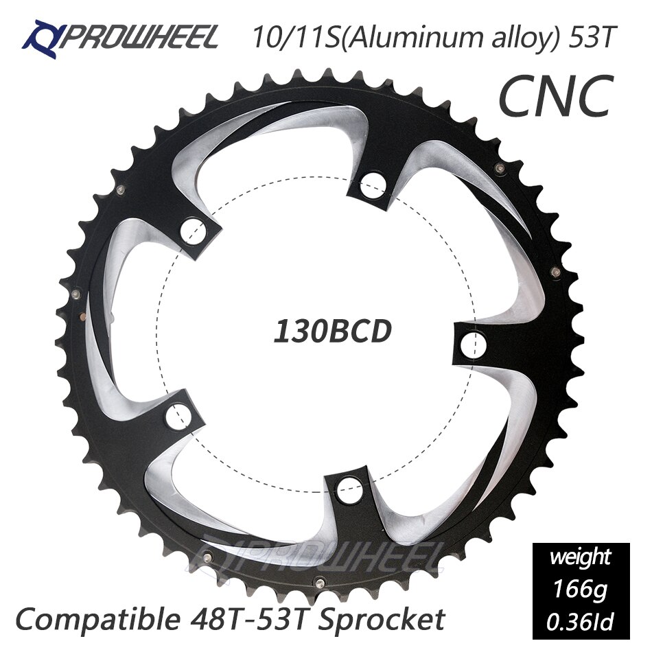 Prowheel Racefiets Kettingblad 110/130BCD 34/39/50/53T Tandwiel AL-7075 Cnc 8/9/10/11 Speed Chainwheel Crankstel Tandplaat Onderdelen: 5h 130bcd 53t Al Cnc