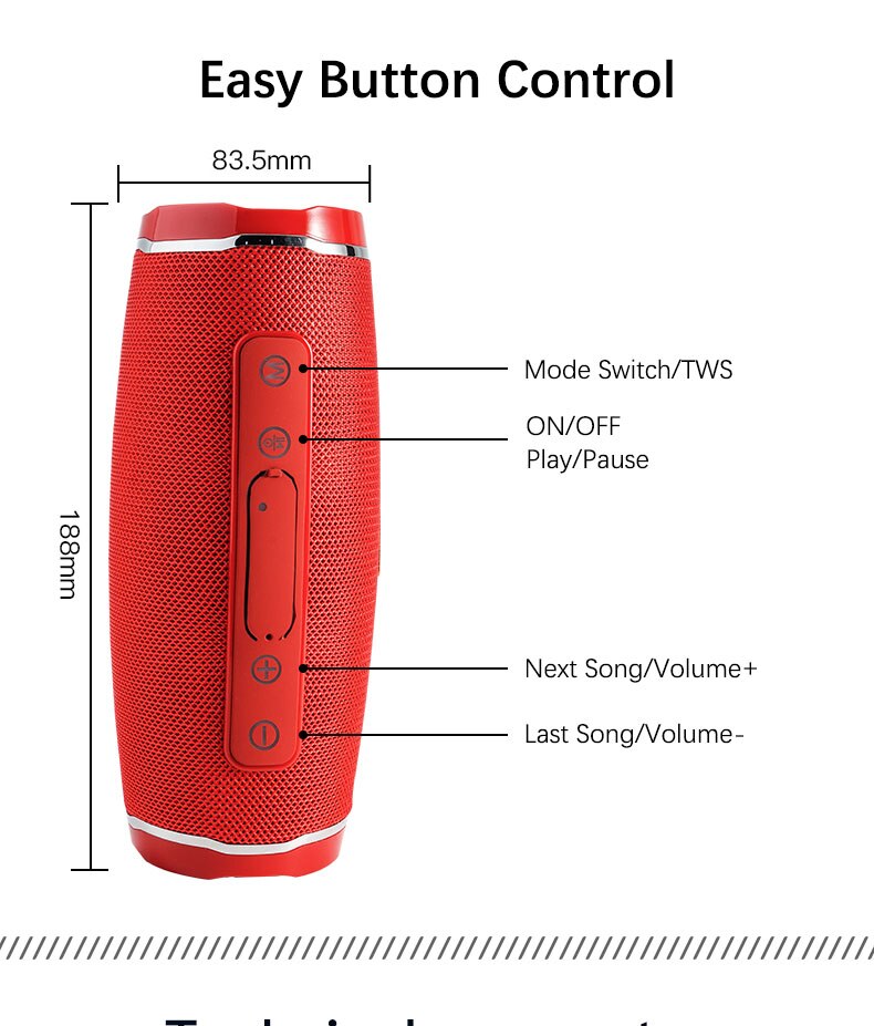 TG145C Bluetooth speaker TWS couplet wireless outdoor waterproof portable 3D stereo subwoofer speaker column with TF FM USB AUX