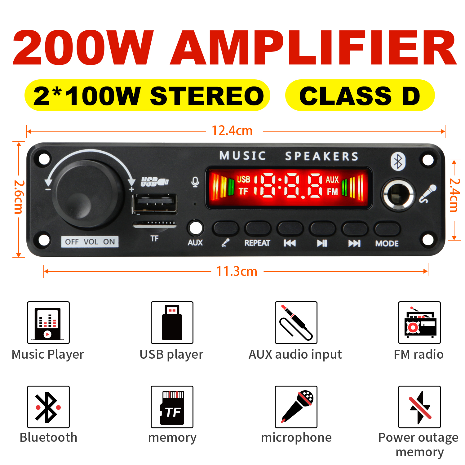 NEUE 200W Verstärker Bluetooth DIY MP3 WAV Decoder Board DC 12V 100W Drahtlose Auto USB MP3 Player TF Karte Slot USB FM mit Mikrofon