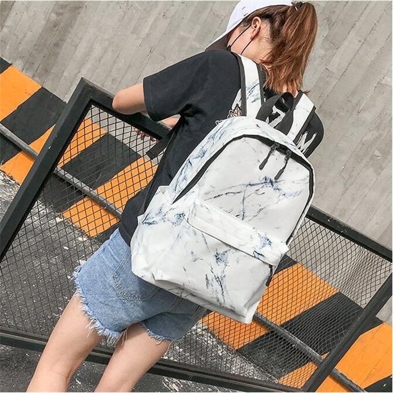 Women Teenager Backpack Boys Girls Marble Stone Print Backpack Rucksack Canvas Shoulder Bag School Backpack Mochila Feminina