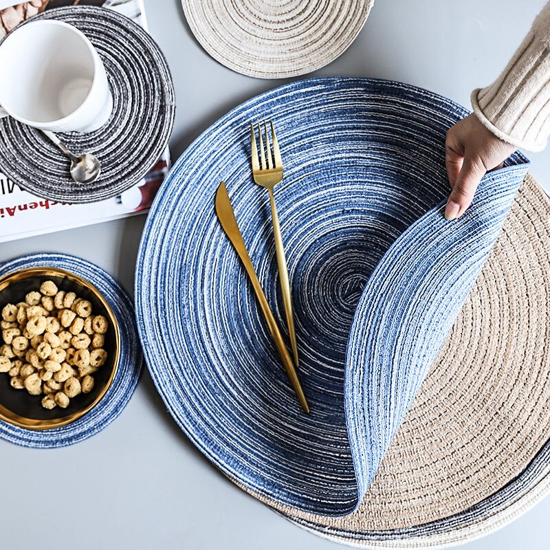 Japanese Round Ramie Table Mat Insulation Pad Solid Placemats Linen Non Slip Kitchen Accessories Decoration Home Pad Coaster