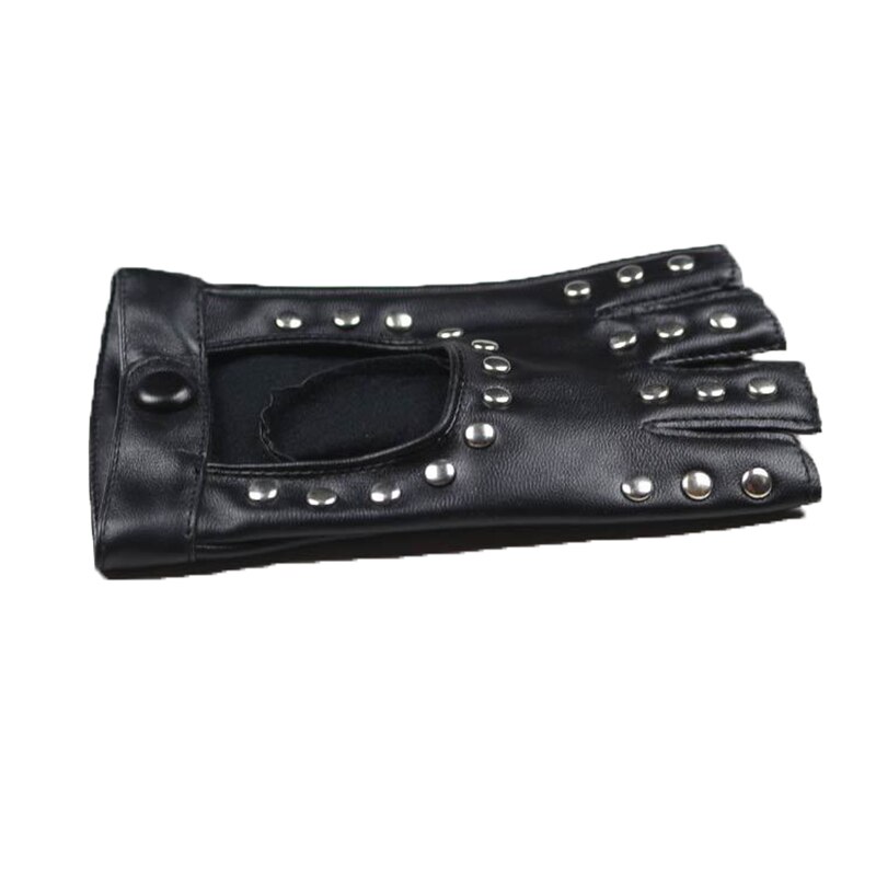 Guantes de conducir dedo para mujer, mitones de cuero sin dedos, transpirables, PU, remaches, Luvas de baile, color negro, 1 par