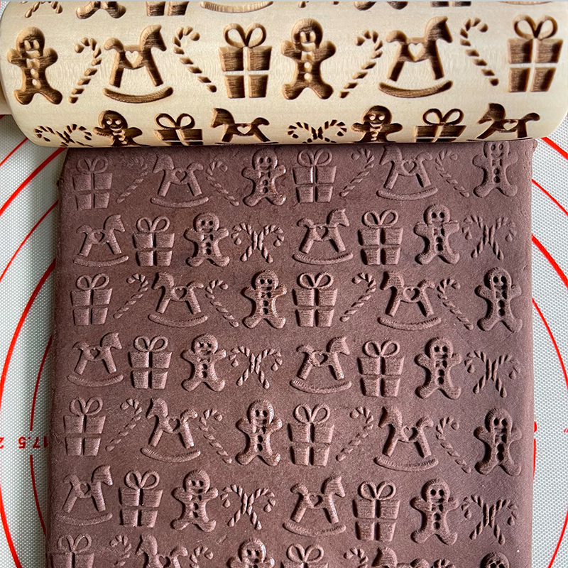 Julkavel med mönster renblomma trä bakning kakor kexfondant tårtdeg graverad embossing roller