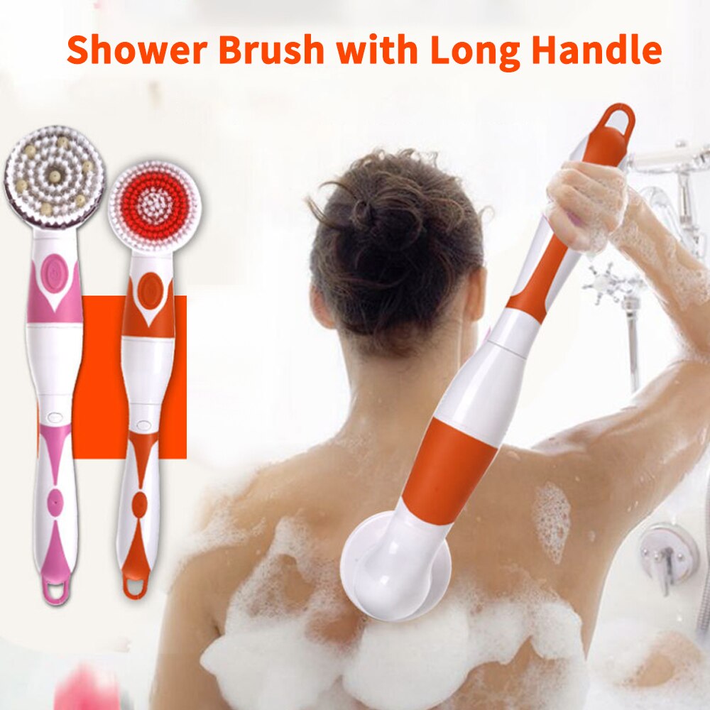 Elektrische Bad Borstel Lange Steel Back Massage Scrubber Douche Borstel Verwijderen Exfoliërende Badkamer Douche Wassen Tool