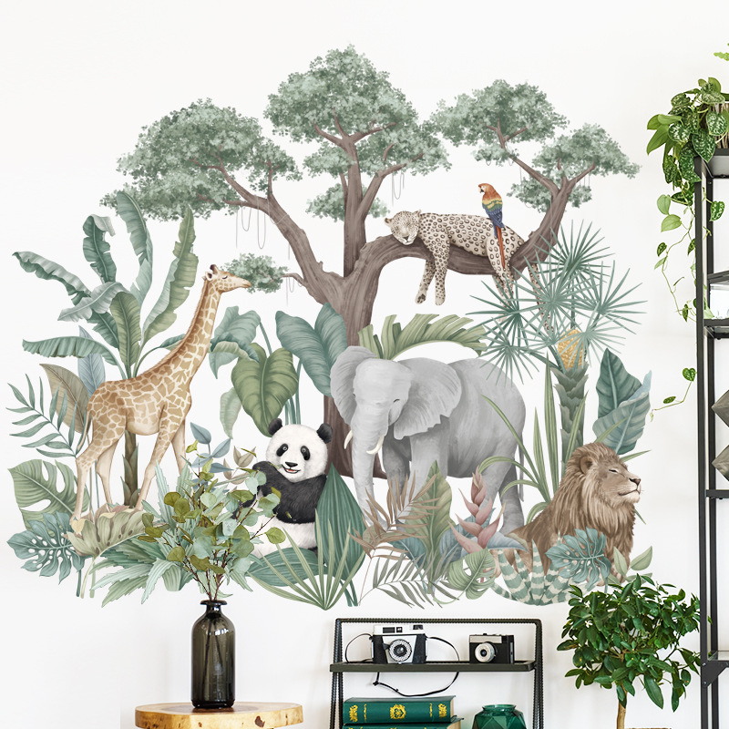 Tropisk regnskov planter tropiske dyr serie tapet baggrundsklistermærker wallstickers selvklæbende