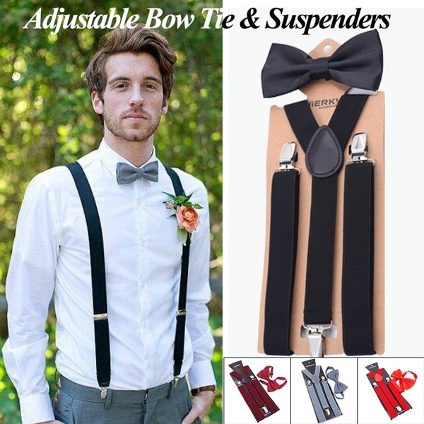 Awesome Kleurrijke Bruiloft Accessoires Bretels Met Bowtie Mode Strikje Set Verstelbare Bow Tie & Bretels