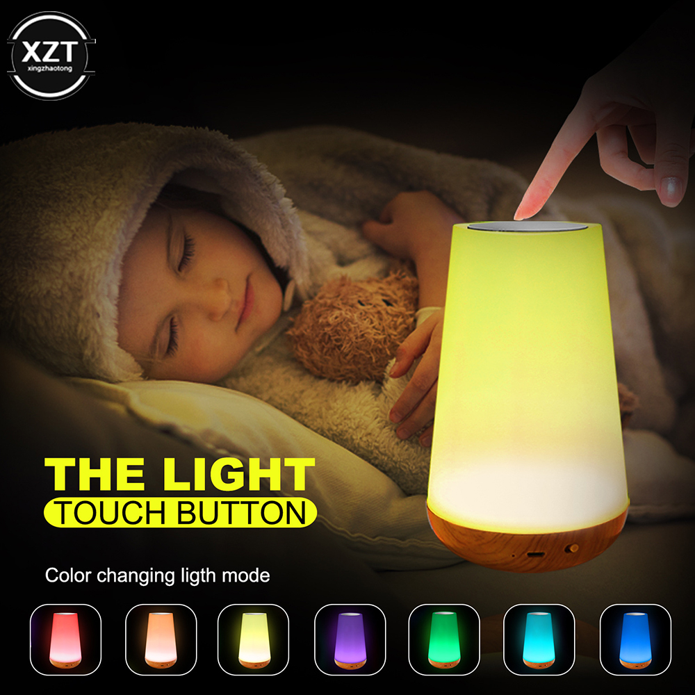 Luz Noturna RGB Portátil com Controle Remoto, 7 Mudanças de Cor, Regulável, Toque, Mesa, Lâmpadas de Cabeceira, USB Recarregável