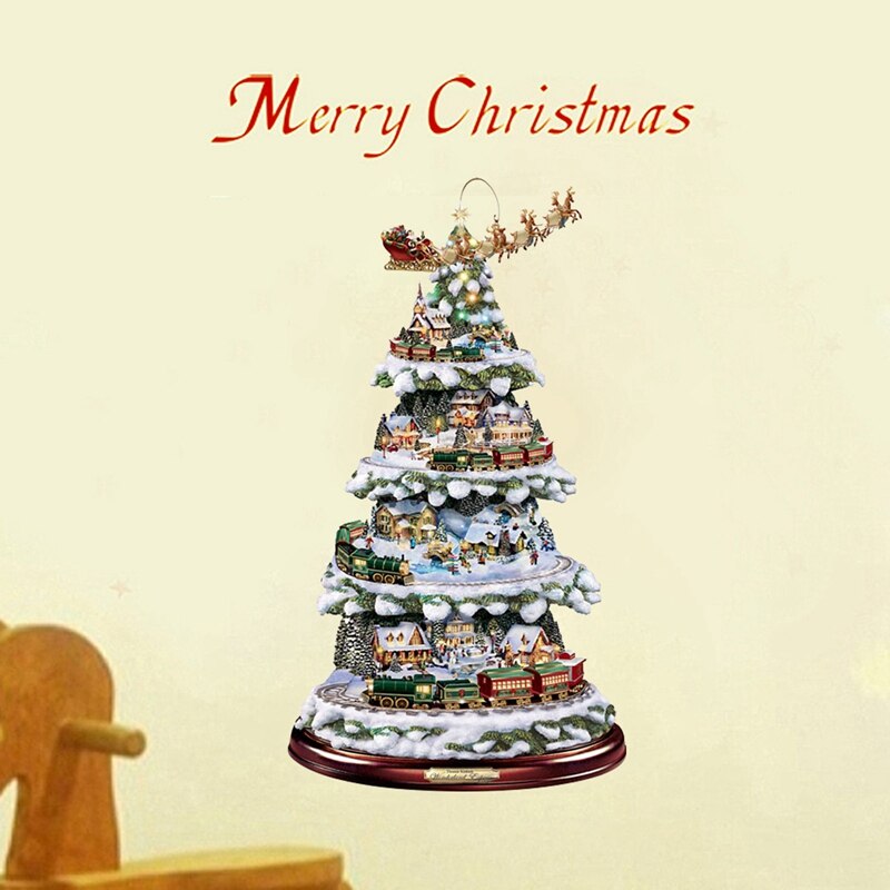 Christmas Tree Rotating Sculpture Train Decorations Paste Window Paste Stickers Christmas Decor Doll Hang Decorations