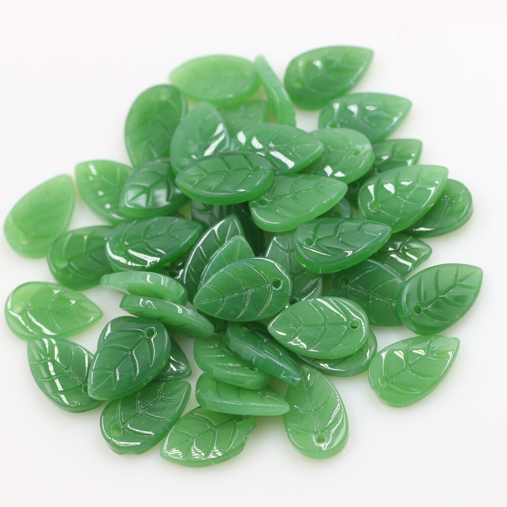 50pcs Glass Petal Beads 10*18mm Green Color Leave Shape Beads Crafts DIY Crystal Pendant Earings Jewelry Making Accessories: deep green jade