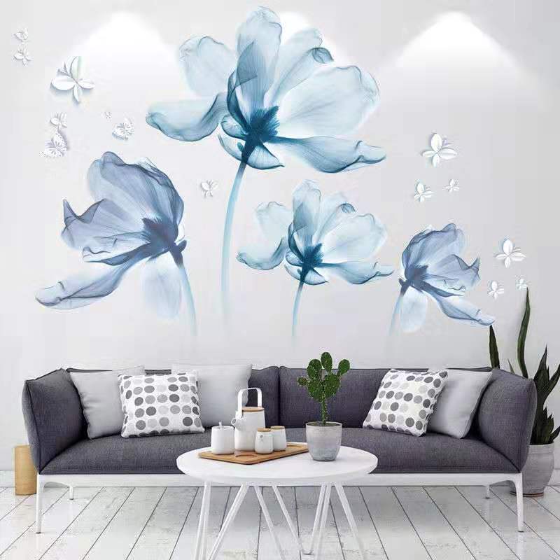 Stor 3d blå blomst sommerfugl stue bryllup soveværelse dekoration vinyl væg klistermærker diy moderne boligindretning væg kunst plakat