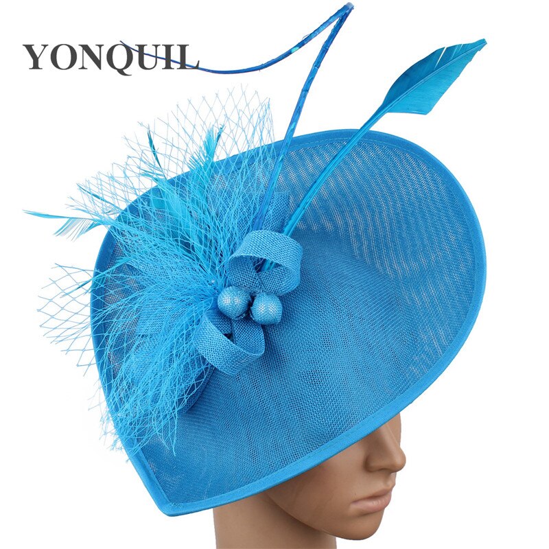 Linen Flowers Wedding Derby Hats Veils And Fascinators Bridal Hats With Face Veil Women&#39;s Formal Party Dinner Hair Accessories: sea blue